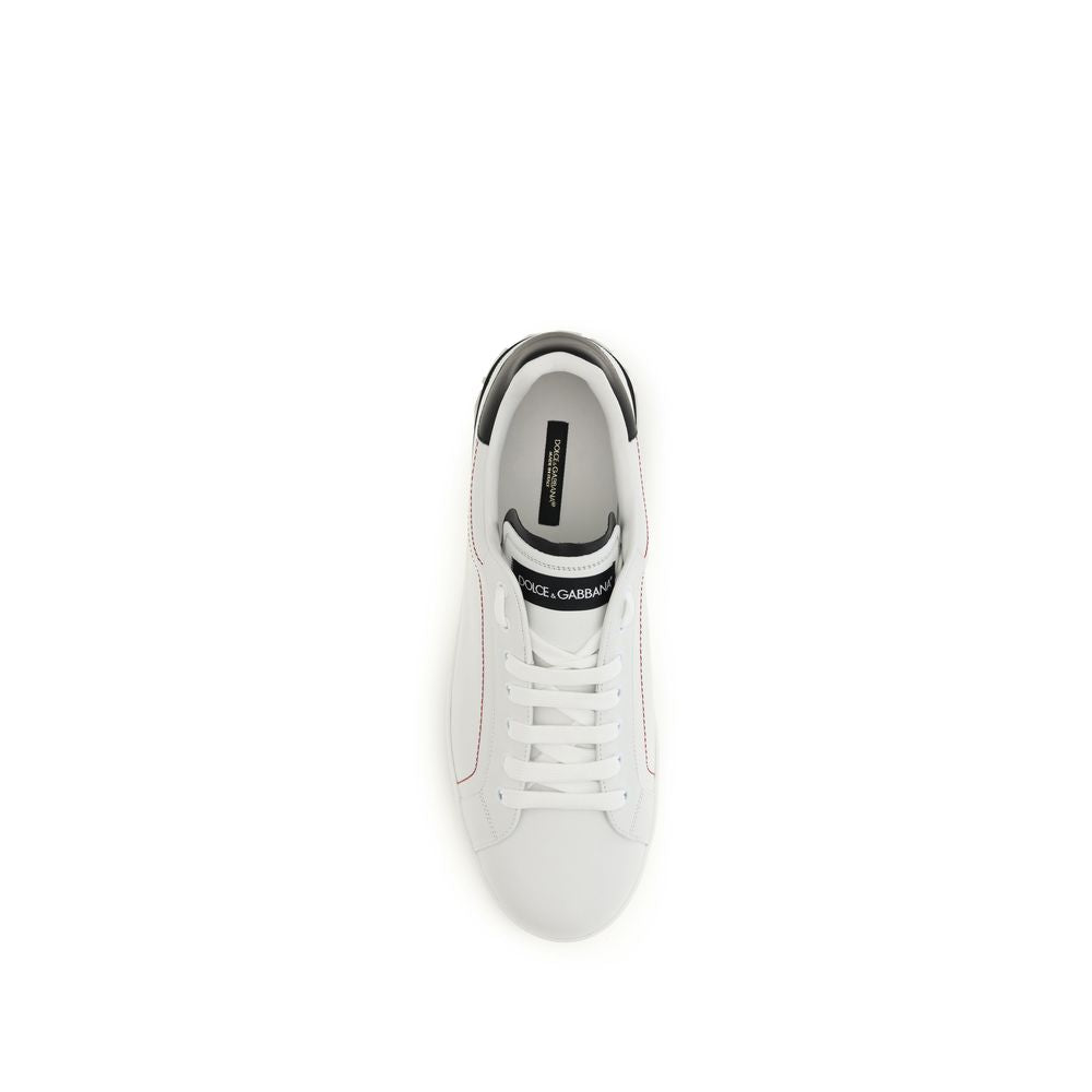 Dolce &amp; Gabbana White Calf Leather Bos Taurus Low Top Sneakers