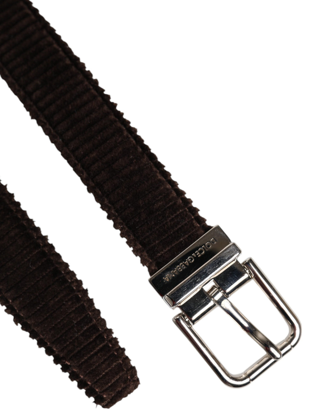 Dolce &amp; Gabbana Men Brown Velvet Ridged Silver Buckle Belt