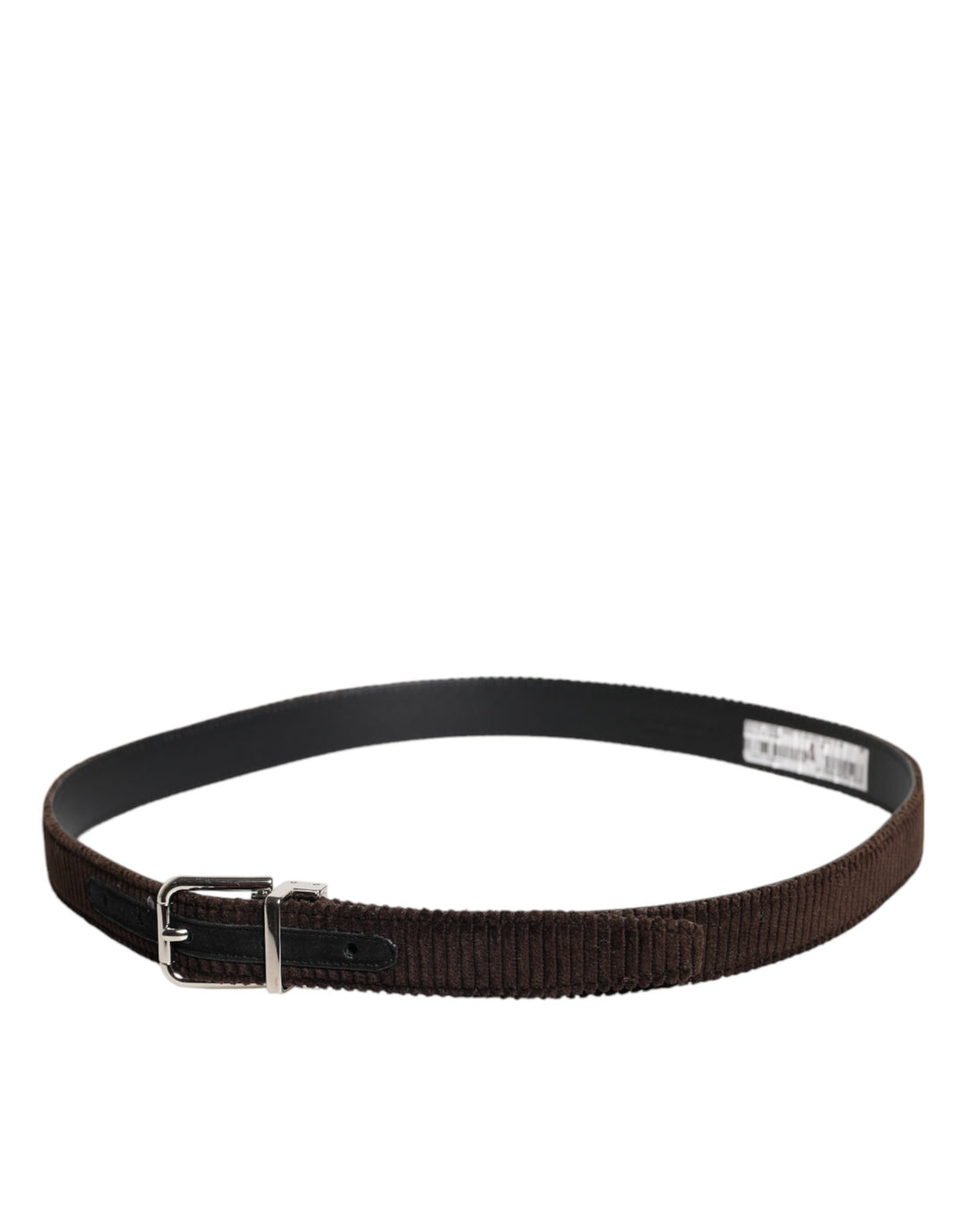 Dolce &amp; Gabbana Men Brown Velvet Ridged Silver Buckle Belt