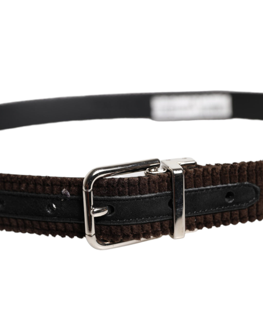 Dolce &amp; Gabbana Men Brown Velvet Ridged Silver Buckle Belt