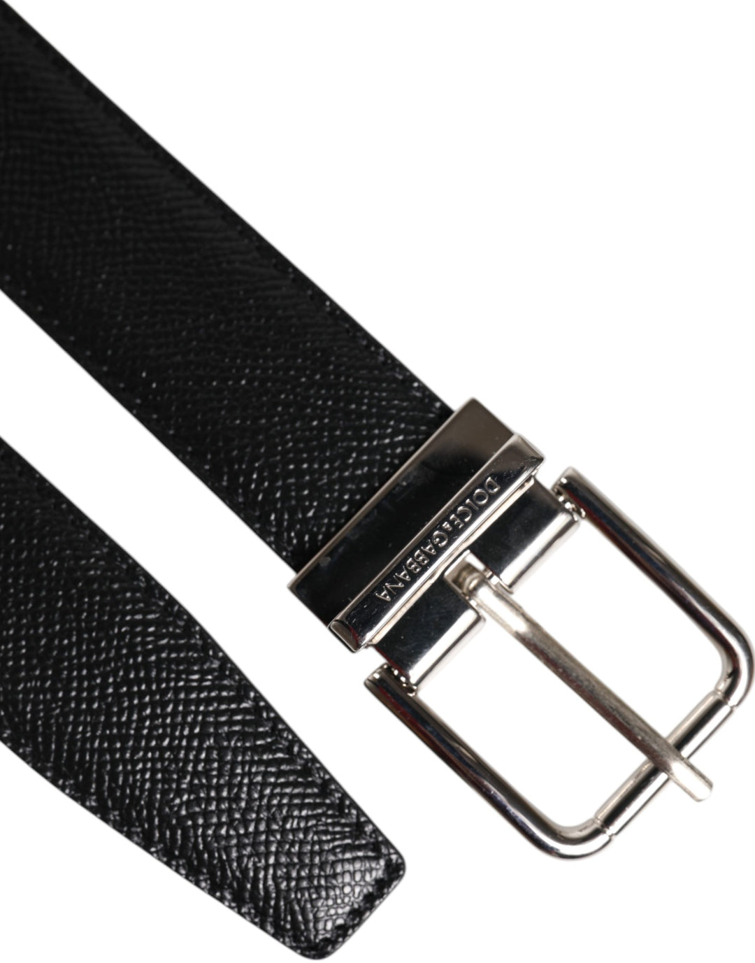Dolce &amp; Gabbana Black Calf Leather Classic Silver Buckle Belt