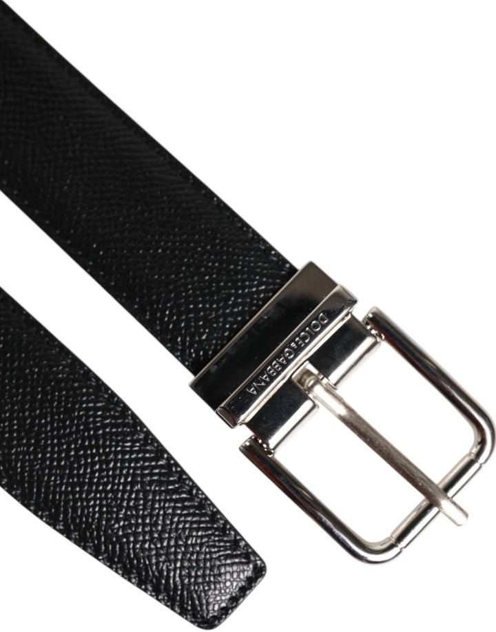 Dolce &amp; Gabbana Black Calf Leather Classic Silver Buckle Belt
