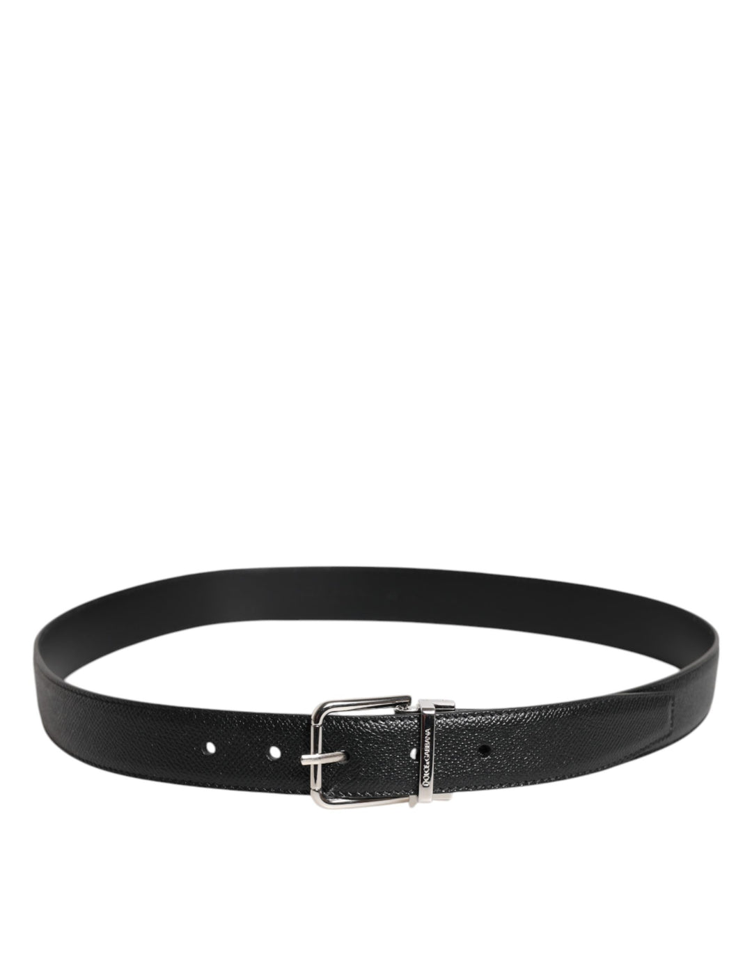 Dolce &amp; Gabbana Black Calf Leather Classic Silver Buckle Belt