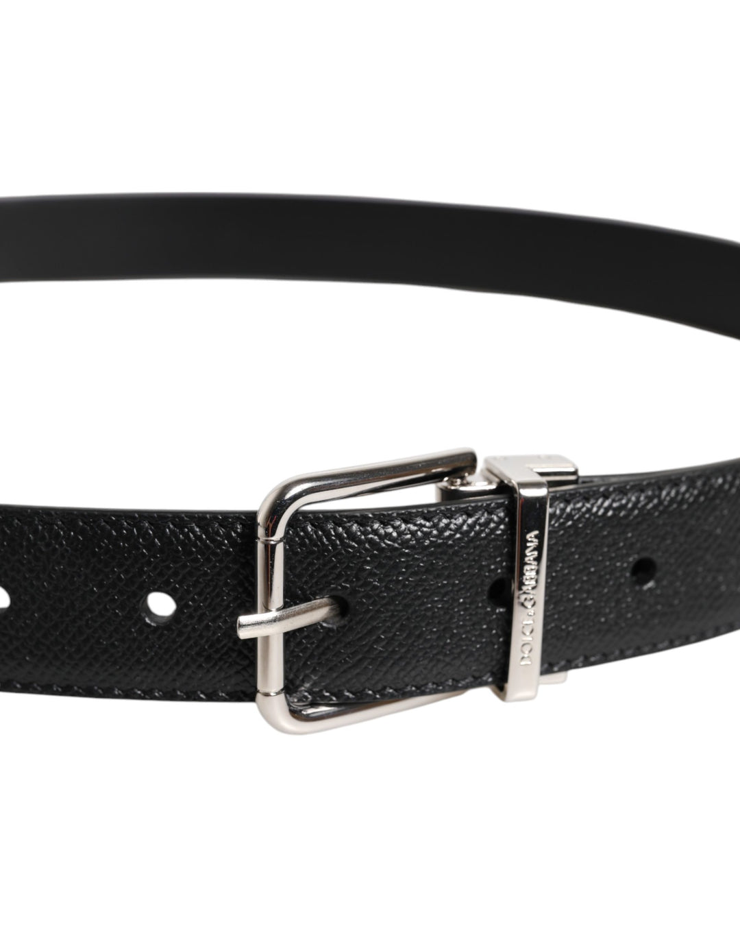 Dolce &amp; Gabbana Black Calf Leather Classic Silver Buckle Belt