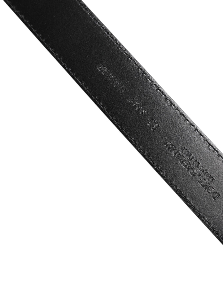 Dolce &amp; Gabbana Black Calf Leather Classic Silver Buckle Belt