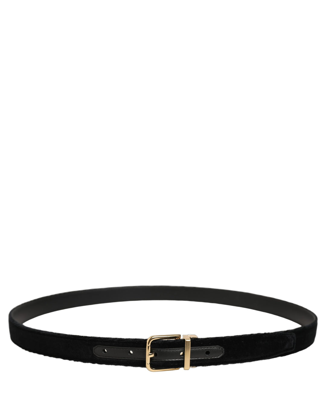Dolce &amp; Gabbana Men Black Velvet Gold Tone Metal Buckle Belt