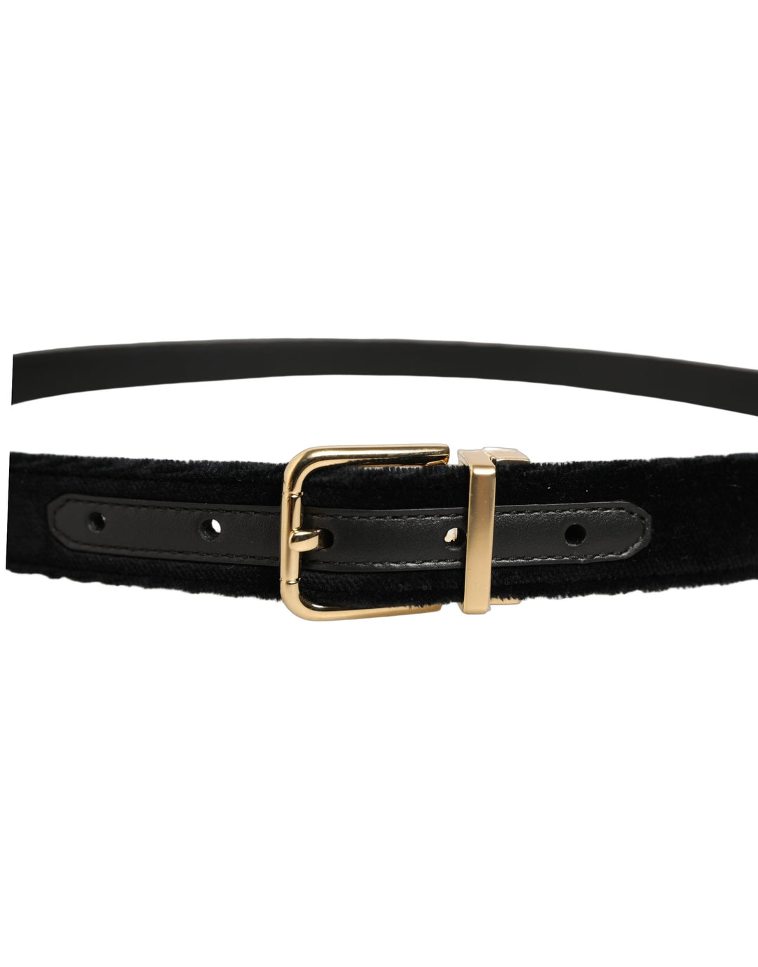 Dolce &amp; Gabbana Men Black Velvet Gold Tone Metal Buckle Belt