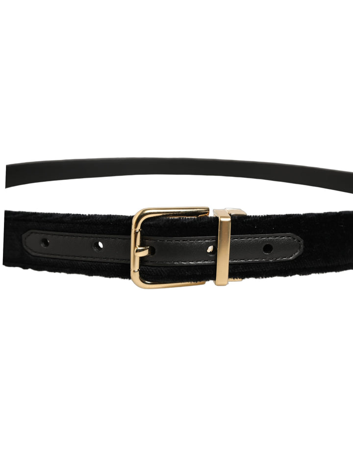 Dolce &amp; Gabbana Men Black Velvet Gold Tone Metal Buckle Belt