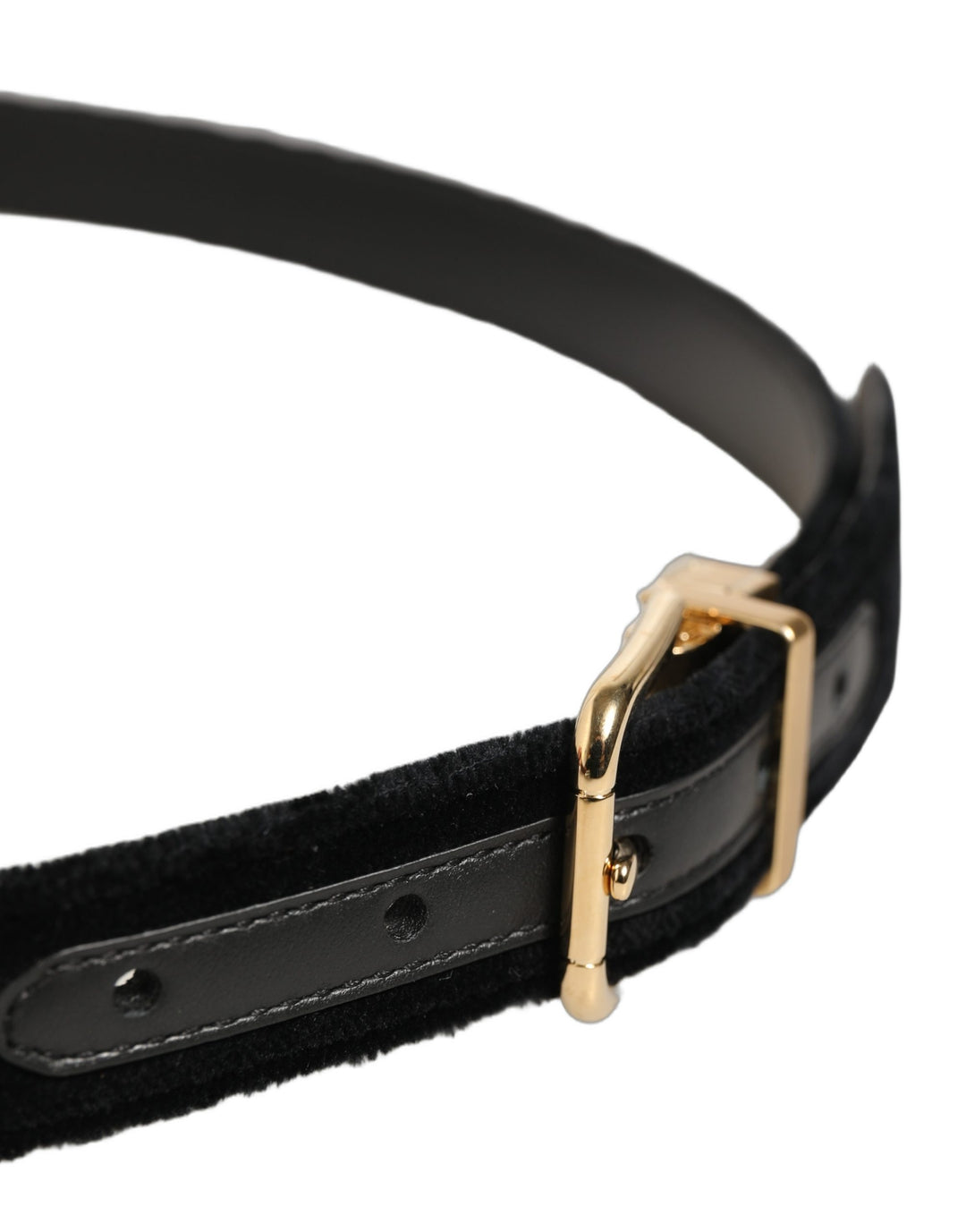 Dolce &amp; Gabbana Men Black Velvet Gold Tone Metal Buckle Belt