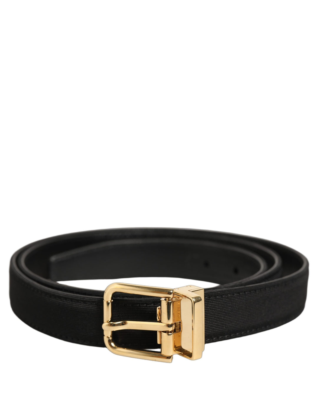 Dolce &amp; Gabbana Black Canvas Leather Gold Metal Buckle Belt