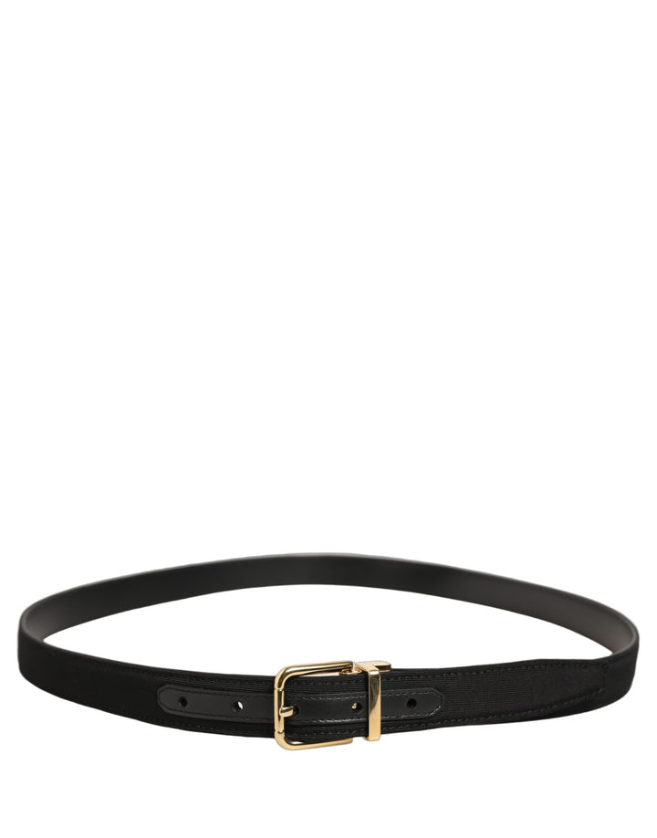 Dolce &amp; Gabbana Black Canvas Leather Gold Metal Buckle Belt