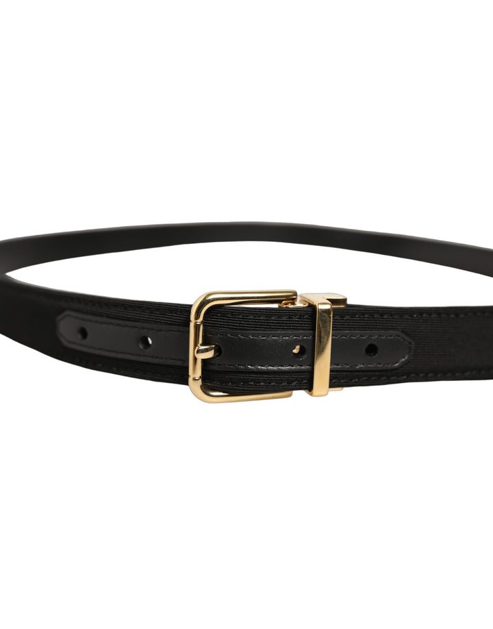 Dolce &amp; Gabbana Black Canvas Leather Gold Metal Buckle Belt