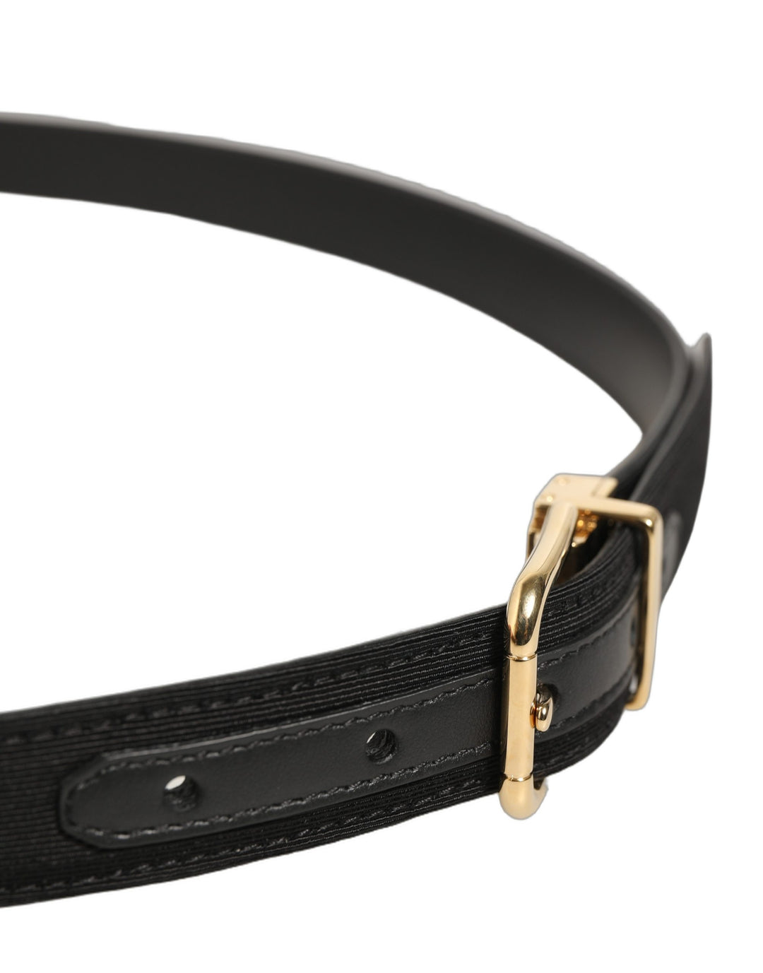 Dolce &amp; Gabbana Black Canvas Leather Gold Metal Buckle Belt
