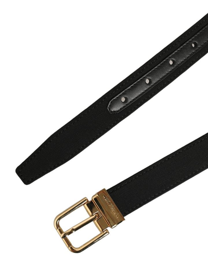 Dolce &amp; Gabbana Black Canvas Leather Gold Metal Buckle Belt