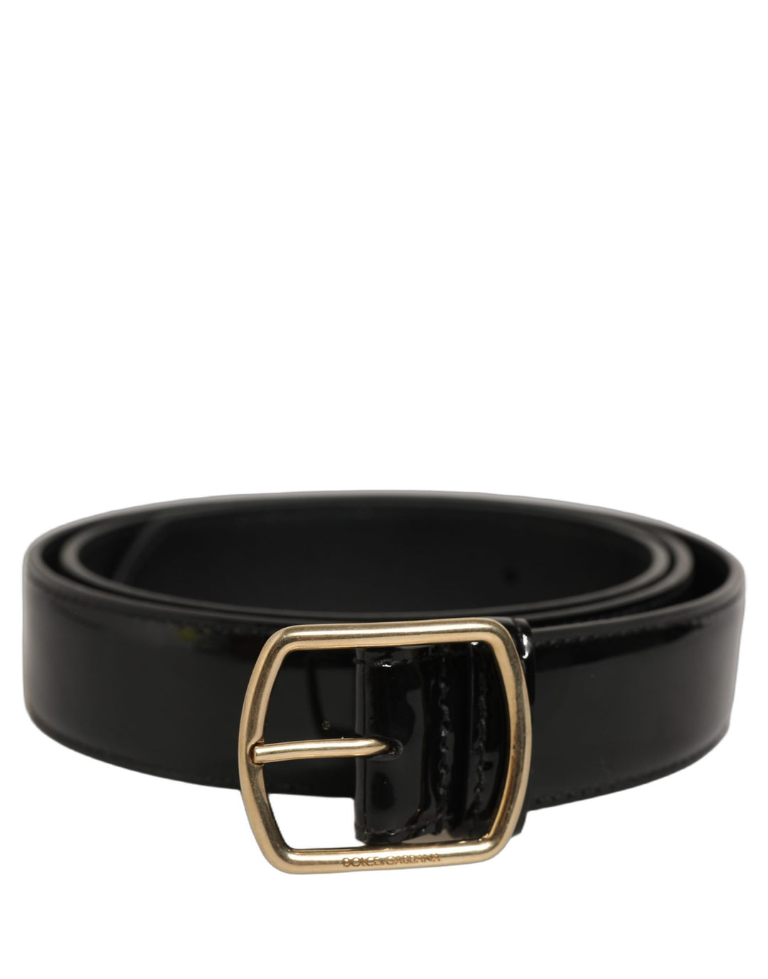 Dolce &amp; Gabbana Black Patent Leather Gold Metal Buckle Belt