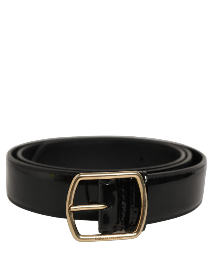 Dolce &amp; Gabbana Black Patent Leather Gold Metal Buckle Belt