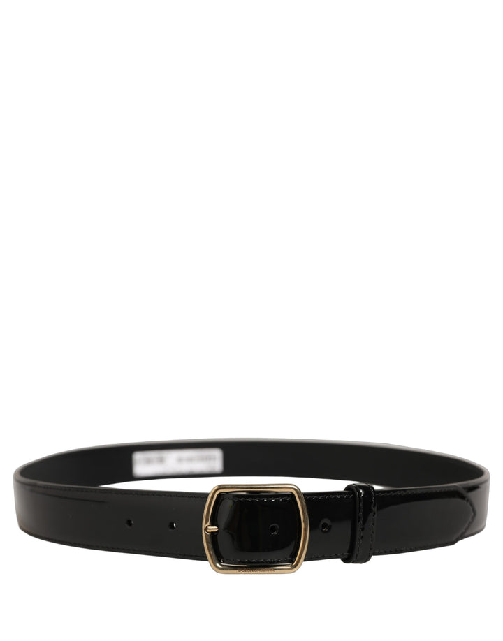 Dolce &amp; Gabbana Black Patent Leather Gold Metal Buckle Belt