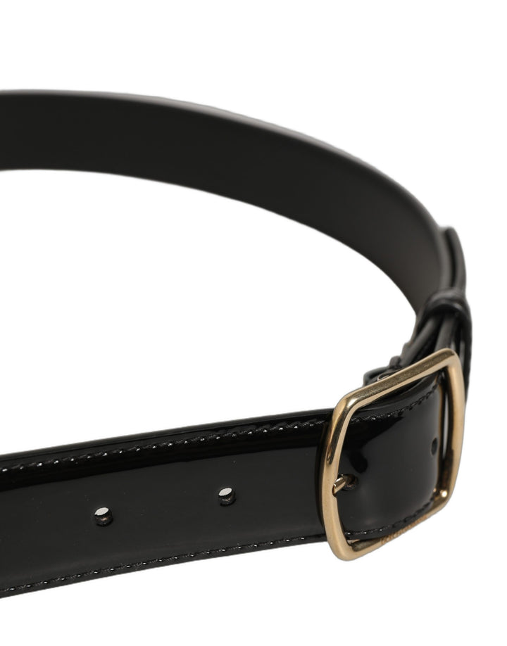 Dolce &amp; Gabbana Black Patent Leather Gold Metal Buckle Belt