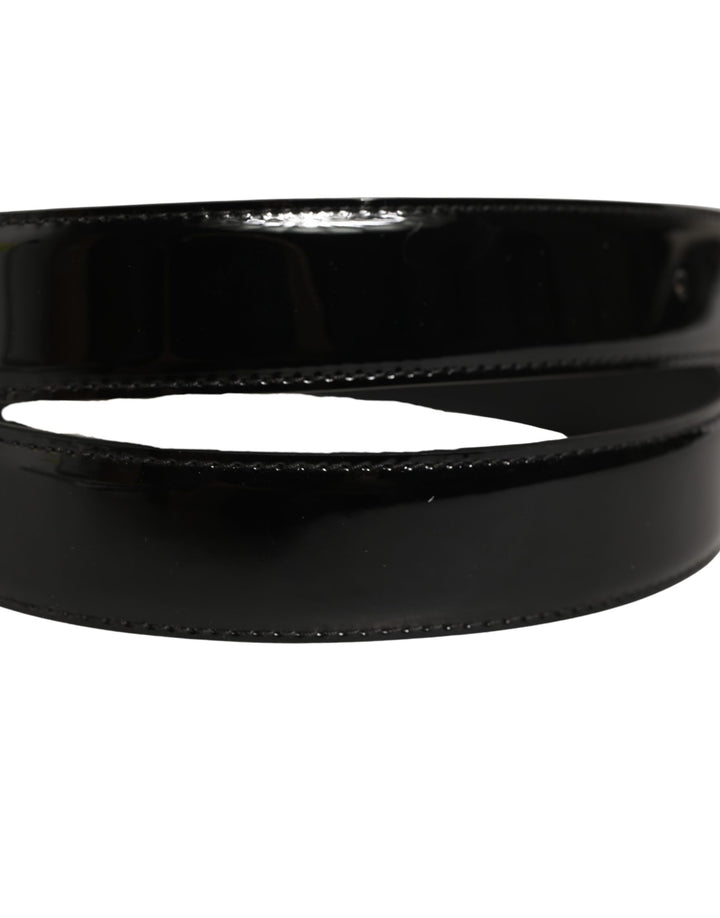Dolce &amp; Gabbana Black Patent Leather Gold Metal Buckle Belt