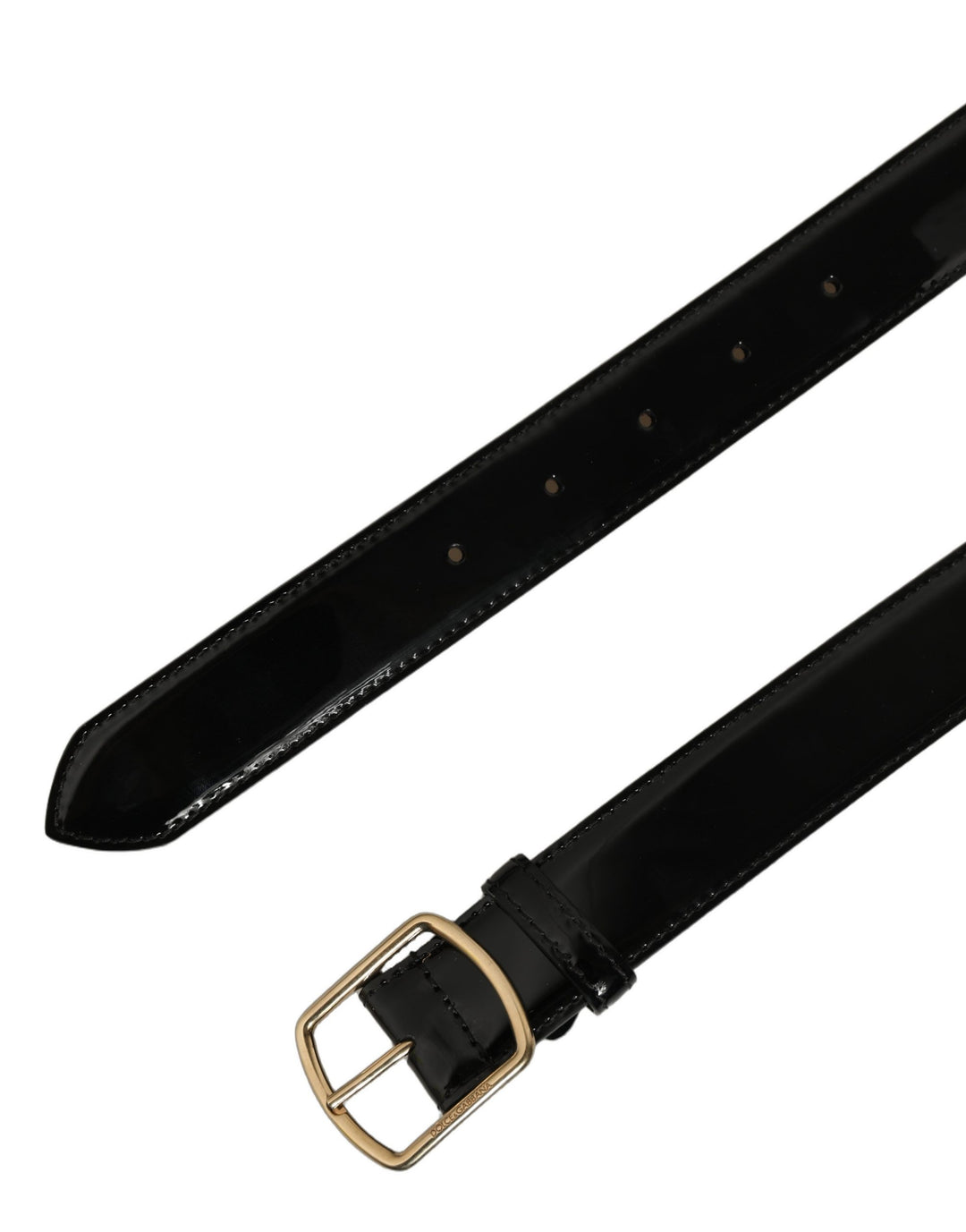Dolce &amp; Gabbana Black Patent Leather Gold Metal Buckle Belt