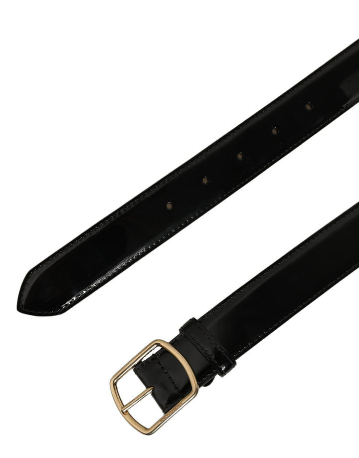 Dolce &amp; Gabbana Black Patent Leather Gold Metal Buckle Belt
