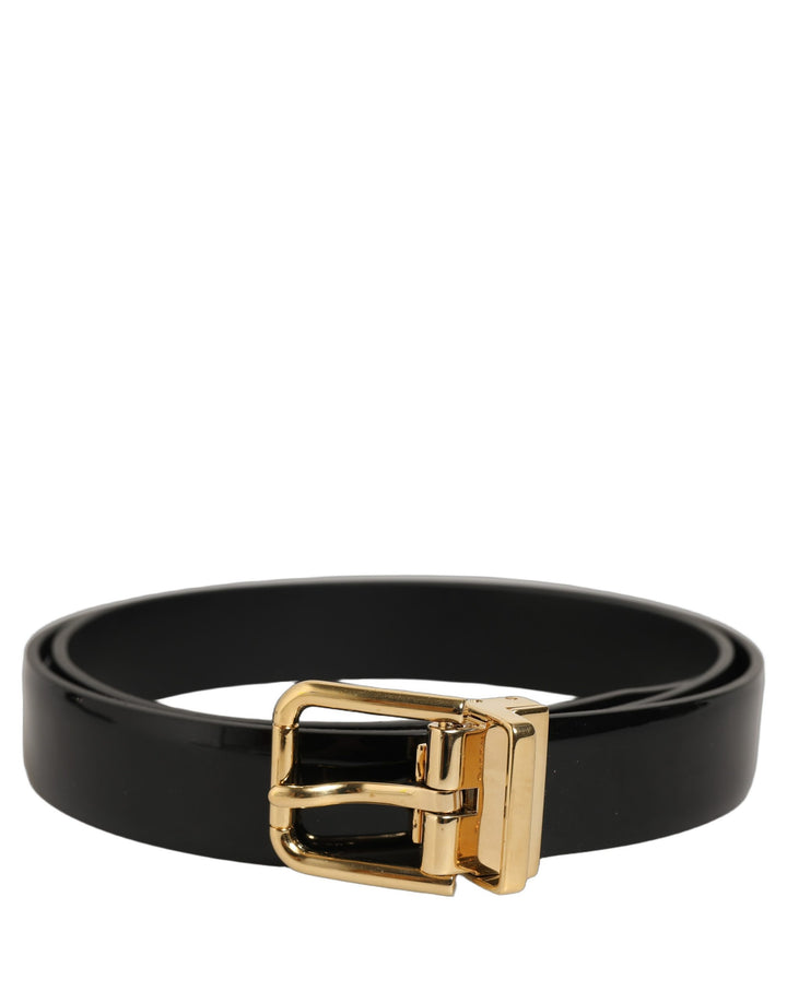 Dolce &amp; Gabbana Black Classic Leather Gold Tone Buckle Belt