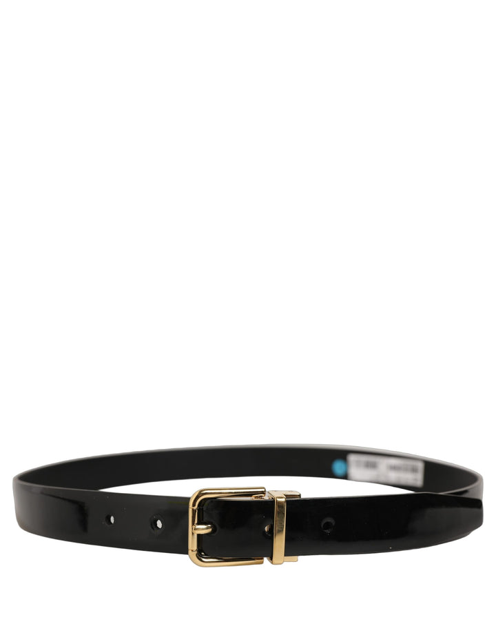 Dolce &amp; Gabbana Black Classic Leather Gold Tone Buckle Belt
