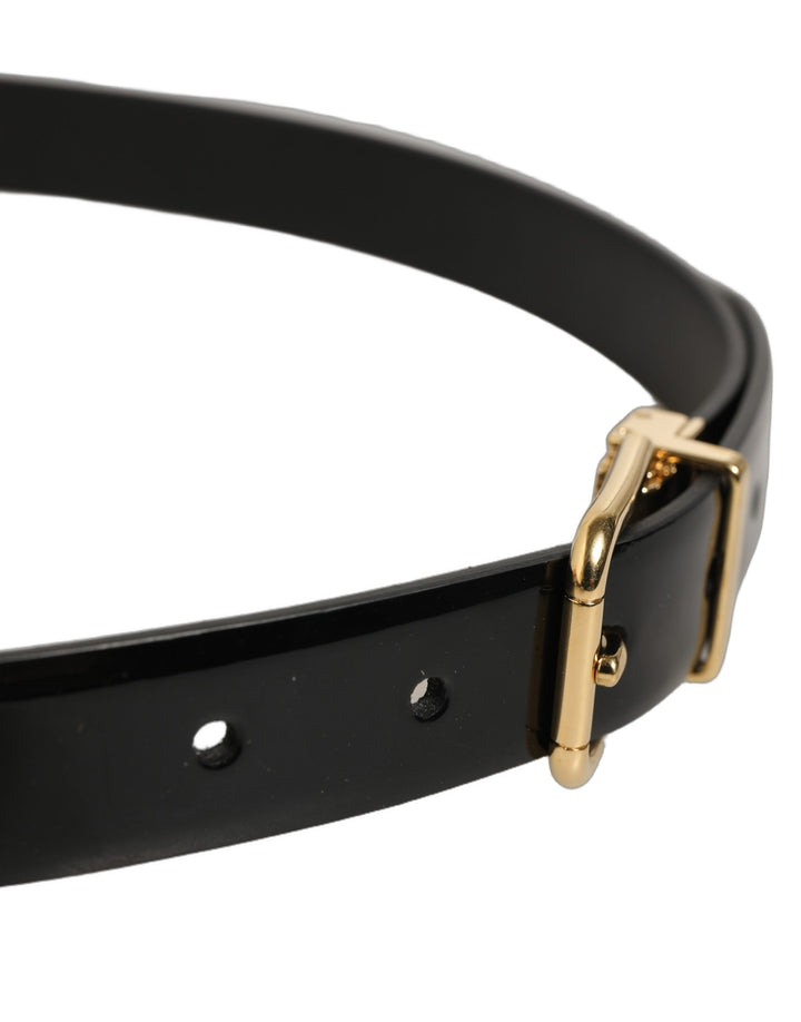 Dolce &amp; Gabbana Black Classic Leather Gold Tone Buckle Belt