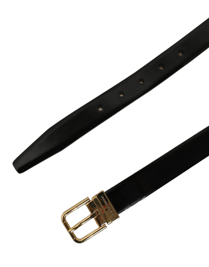Dolce &amp; Gabbana Black Classic Leather Gold Tone Buckle Belt