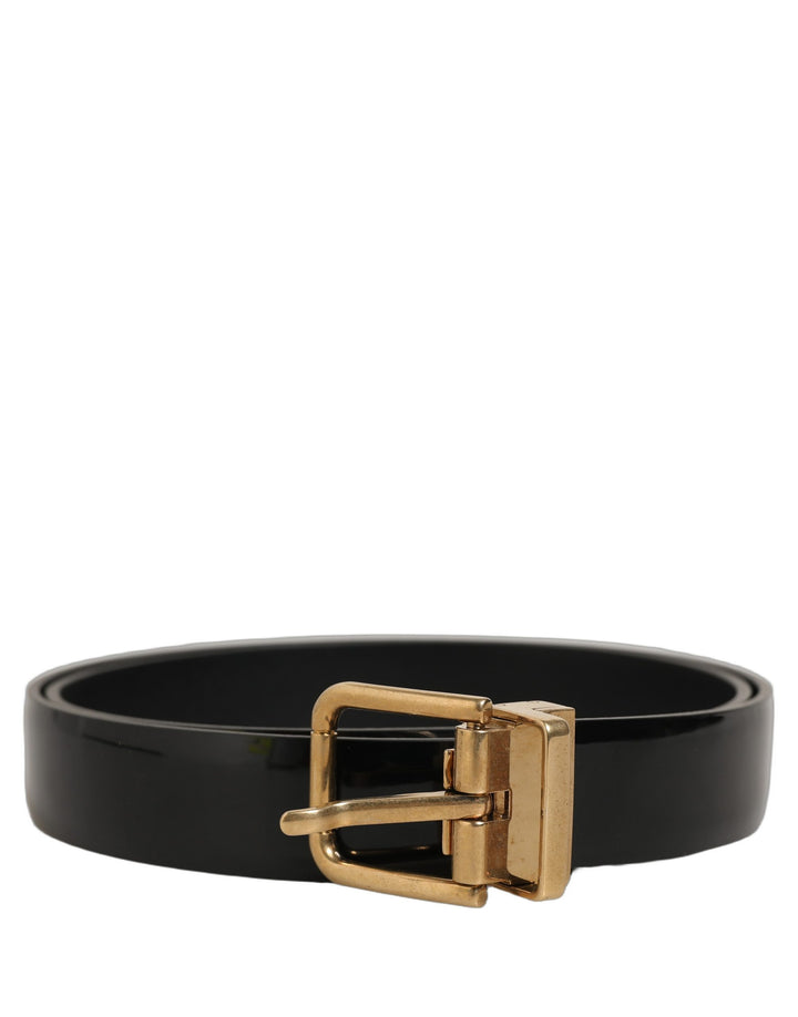 Dolce &amp; Gabbana Black Classic Leather Gold Tone Buckle Belt