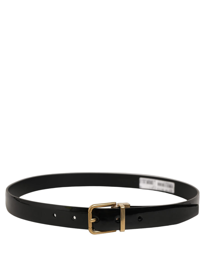 Dolce &amp; Gabbana Black Classic Leather Gold Tone Buckle Belt