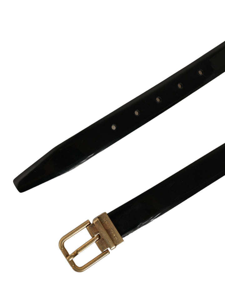 Dolce &amp; Gabbana Black Classic Leather Gold Tone Buckle Belt