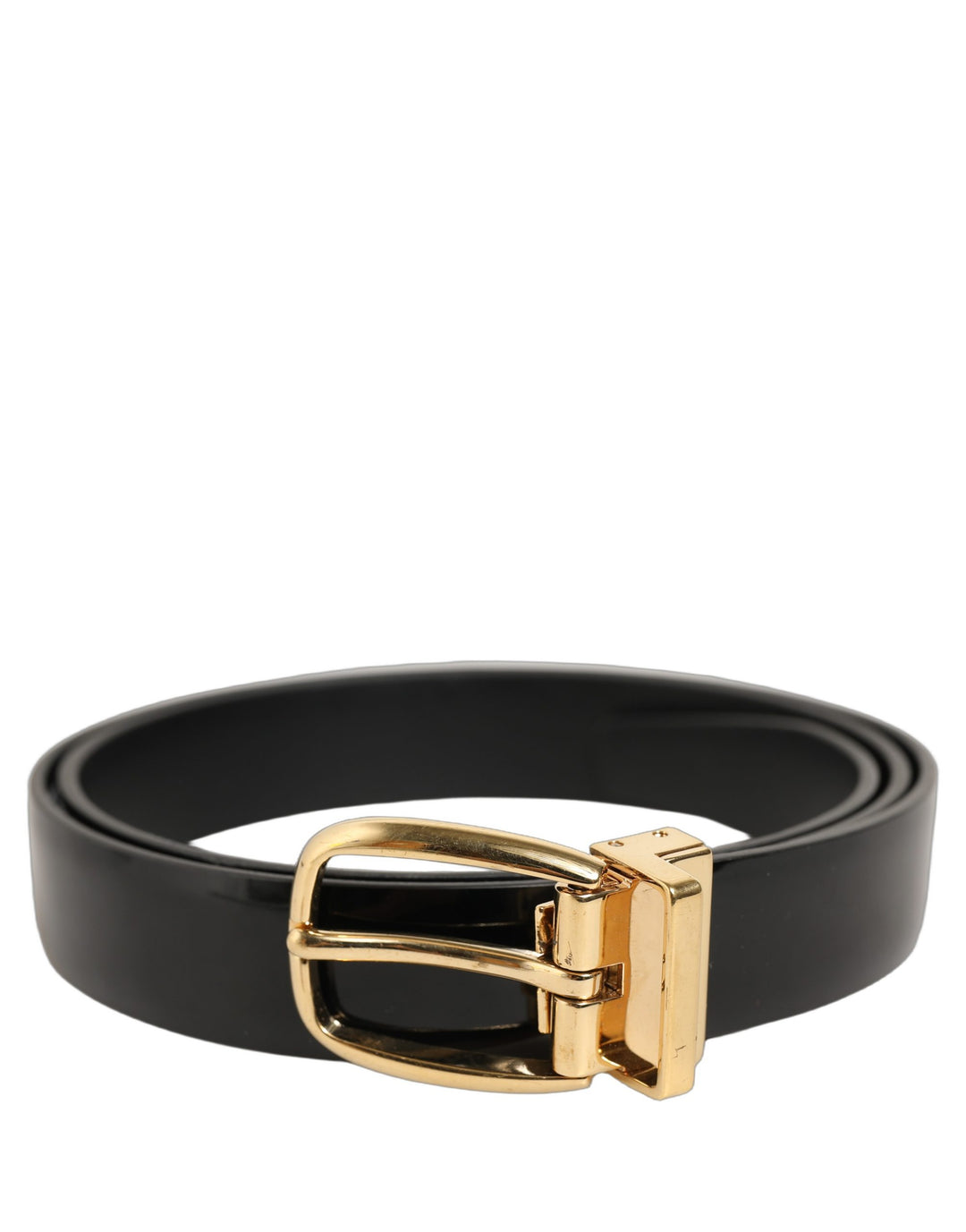 Dolce &amp; Gabbana Black Classic Leather Gold Tone Buckle Belt