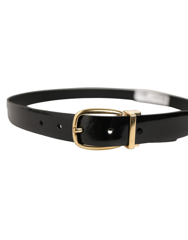 Dolce &amp; Gabbana Black Classic Leather Gold Tone Buckle Belt