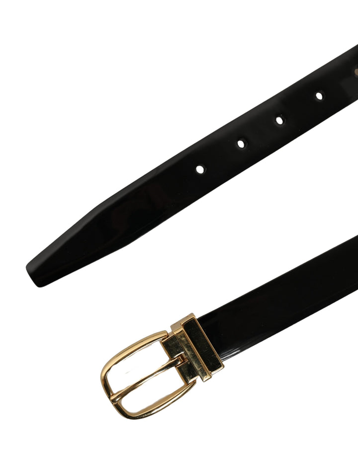 Dolce &amp; Gabbana Black Classic Leather Gold Tone Buckle Belt