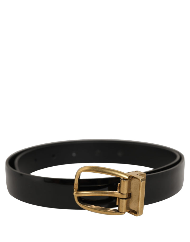 Dolce &amp; Gabbana Black Classic Leather Gold Tone Buckle Belt