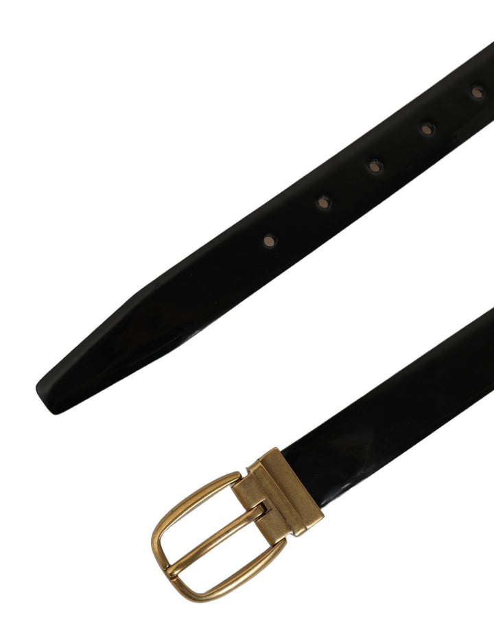 Dolce &amp; Gabbana Black Classic Leather Gold Tone Buckle Belt