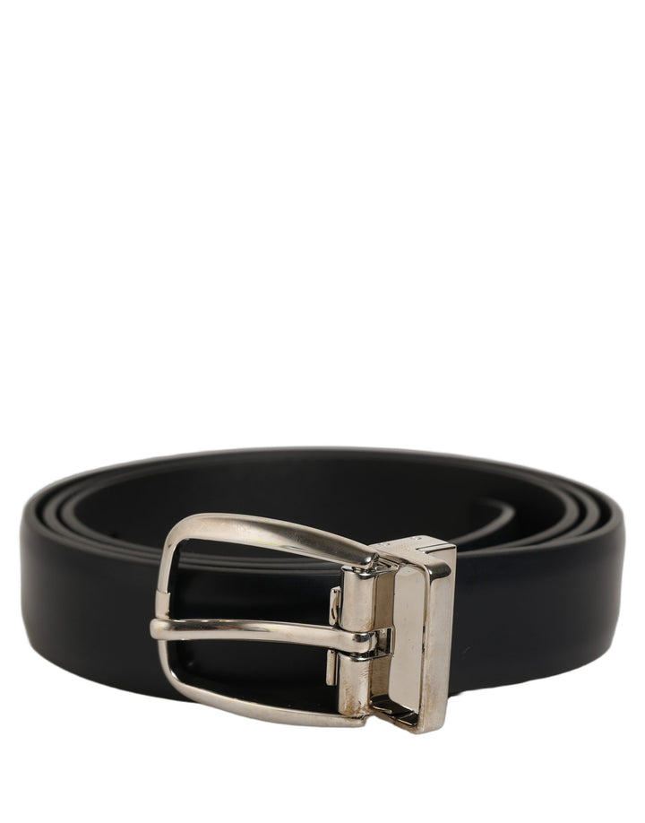 Dolce &amp; Gabbana Blue Calf Leather Silver Metal Buckle Belt