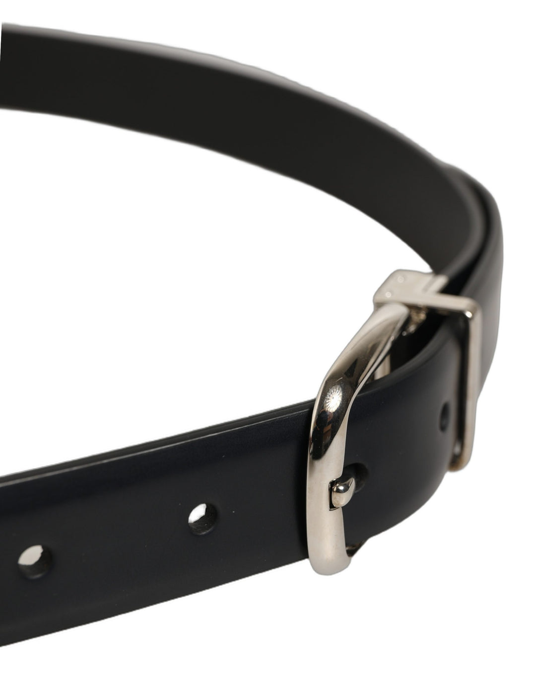 Dolce &amp; Gabbana Blue Calf Leather Silver Metal Buckle Belt
