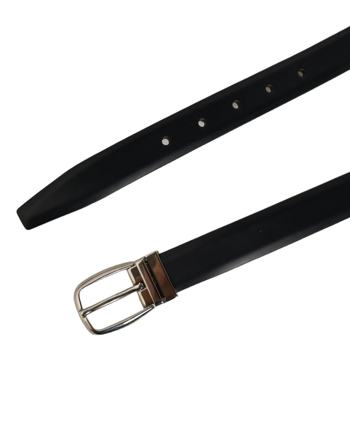 Dolce &amp; Gabbana Blue Calf Leather Silver Metal Buckle Belt