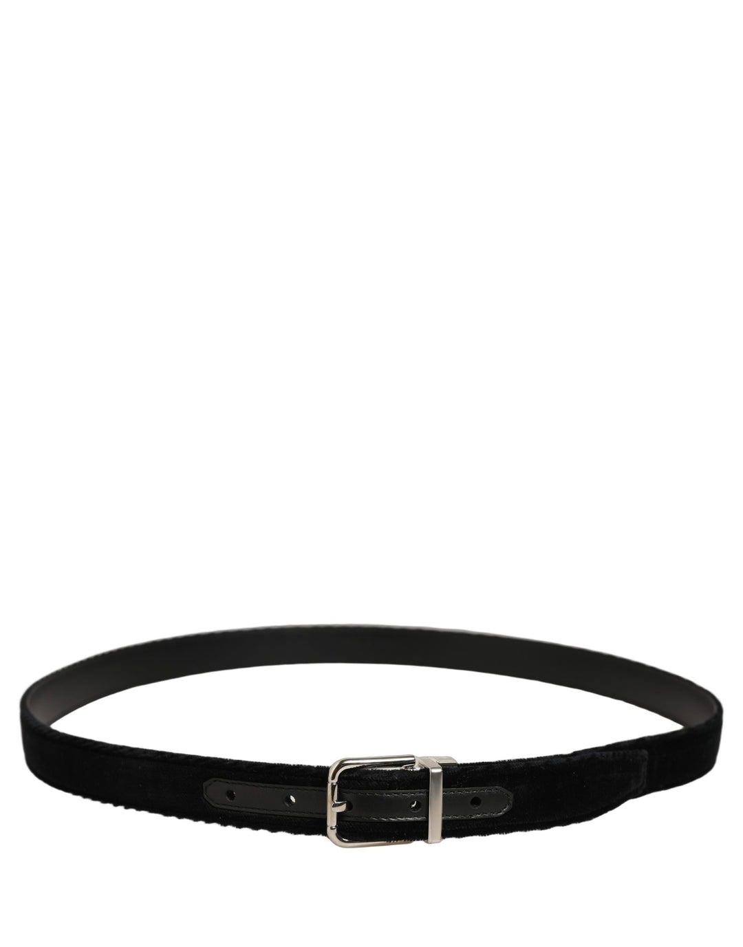Dolce &amp; Gabbana Black Velvet Silver Tone Metal Buckle Belt