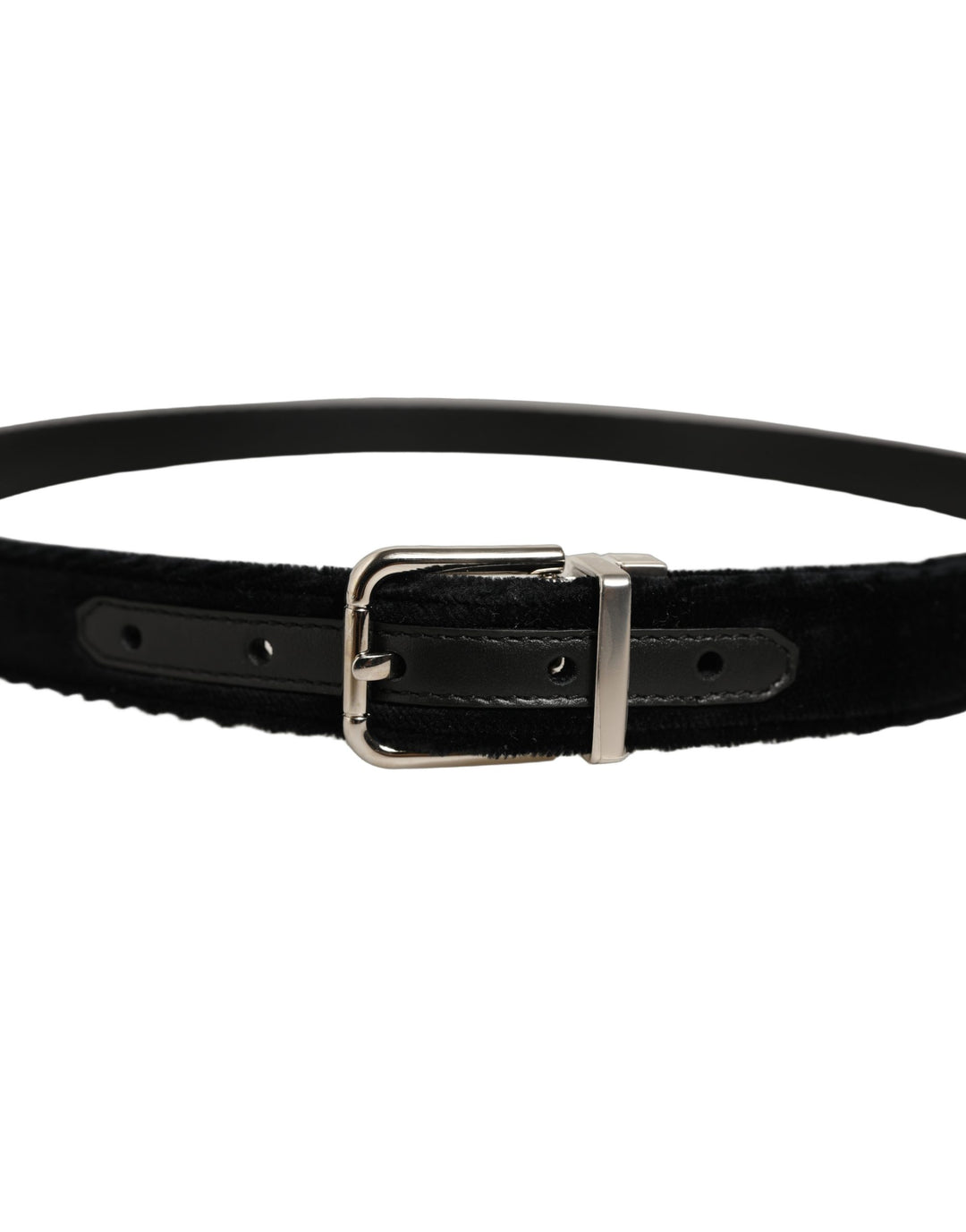 Dolce &amp; Gabbana Black Velvet Silver Tone Metal Buckle Belt