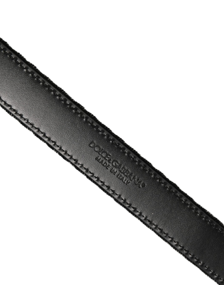 Dolce &amp; Gabbana Black Velvet Silver Tone Metal Buckle Belt