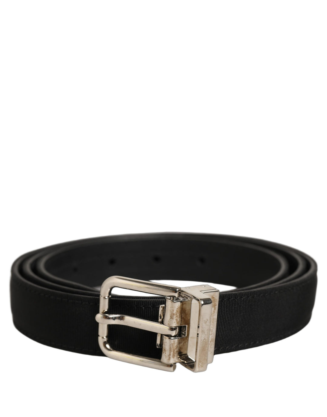 Dolce &amp; Gabbana Black Classic Leather Silver Tone Buckle Belt