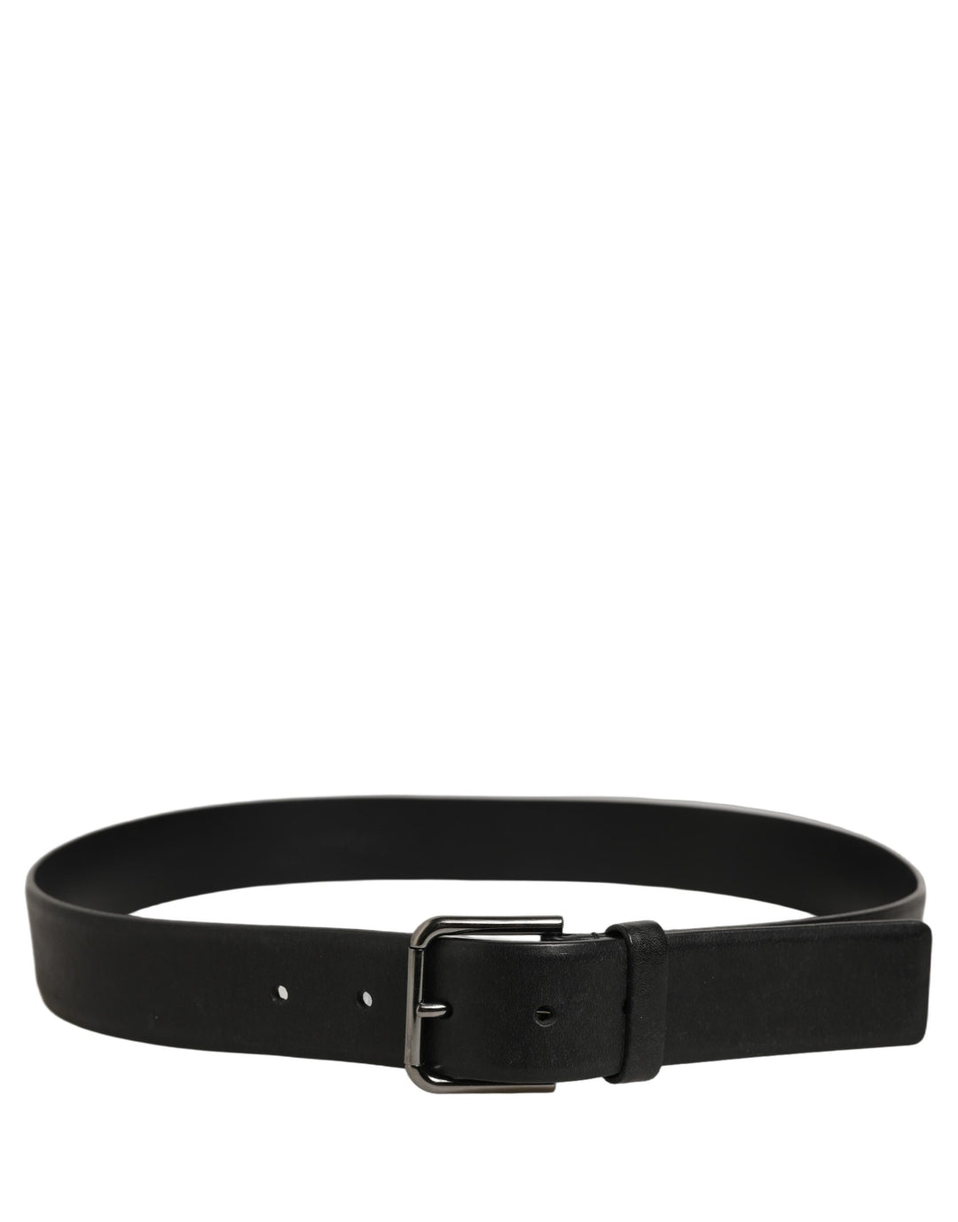 Dolce &amp; Gabbana Black Calf Leather Classic Silver Buckle Belt