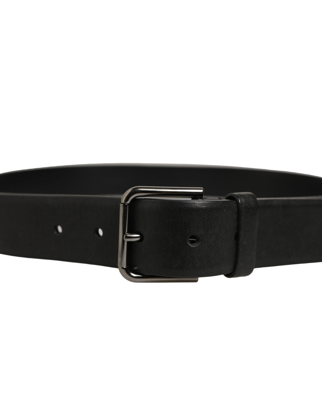 Dolce &amp; Gabbana Black Calf Leather Classic Silver Buckle Belt