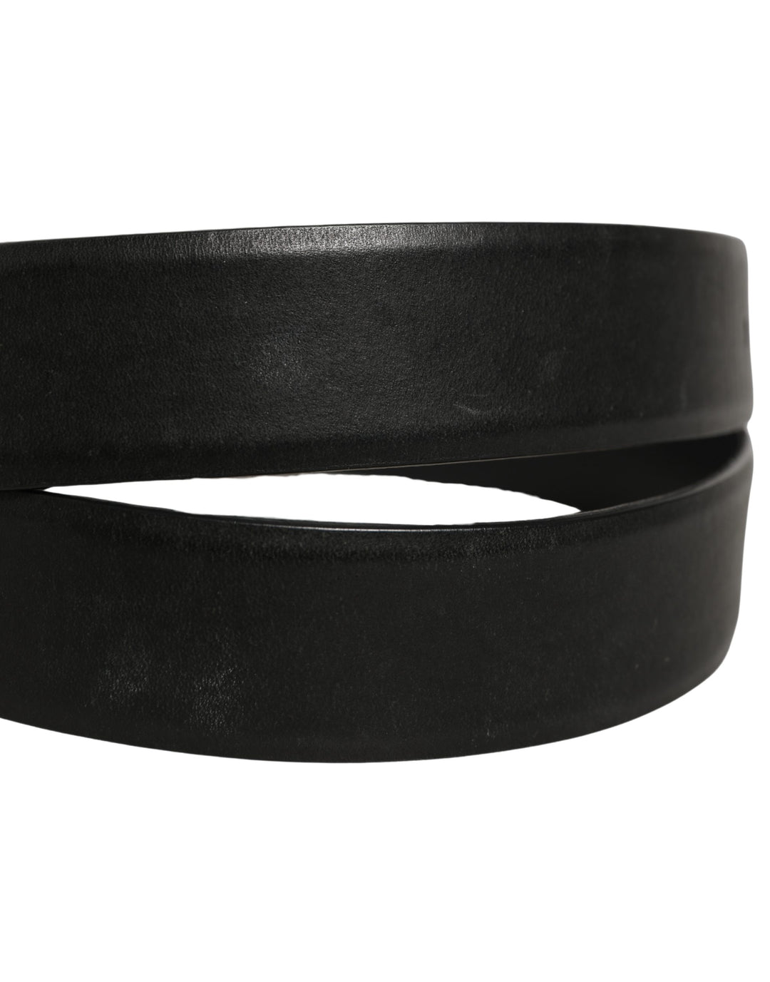 Dolce &amp; Gabbana Black Calf Leather Classic Silver Buckle Belt