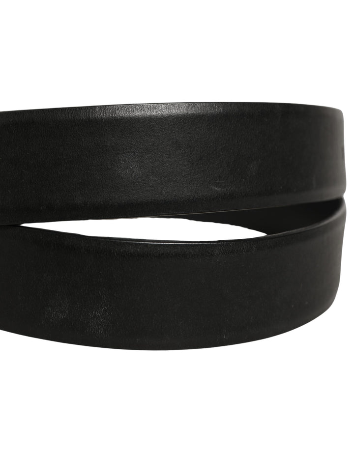 Dolce &amp; Gabbana Black Calf Leather Classic Silver Buckle Belt