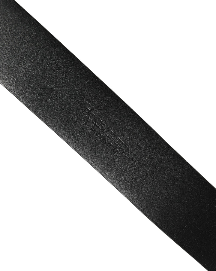 Dolce &amp; Gabbana Black Calf Leather Classic Silver Buckle Belt
