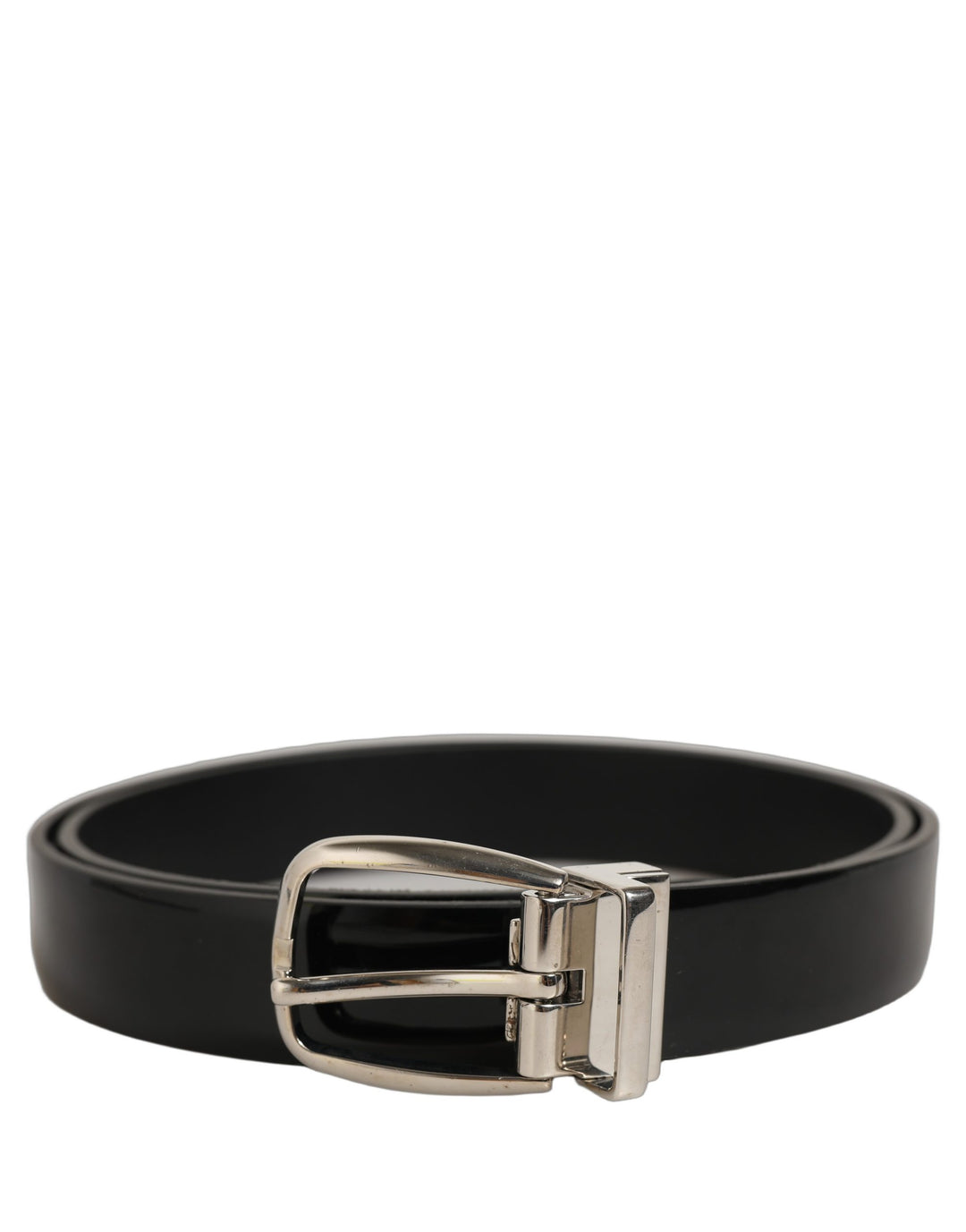 Dolce &amp; Gabbana Black Classic Leather Silver Tone Buckle Belt